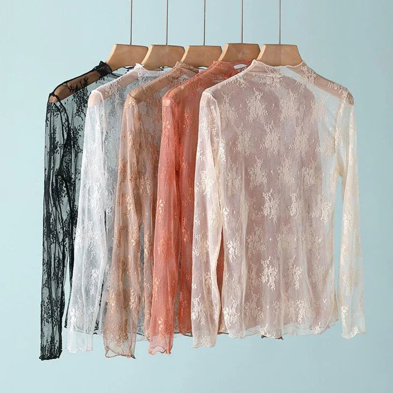 Chic Floral Lace Mesh Blouse